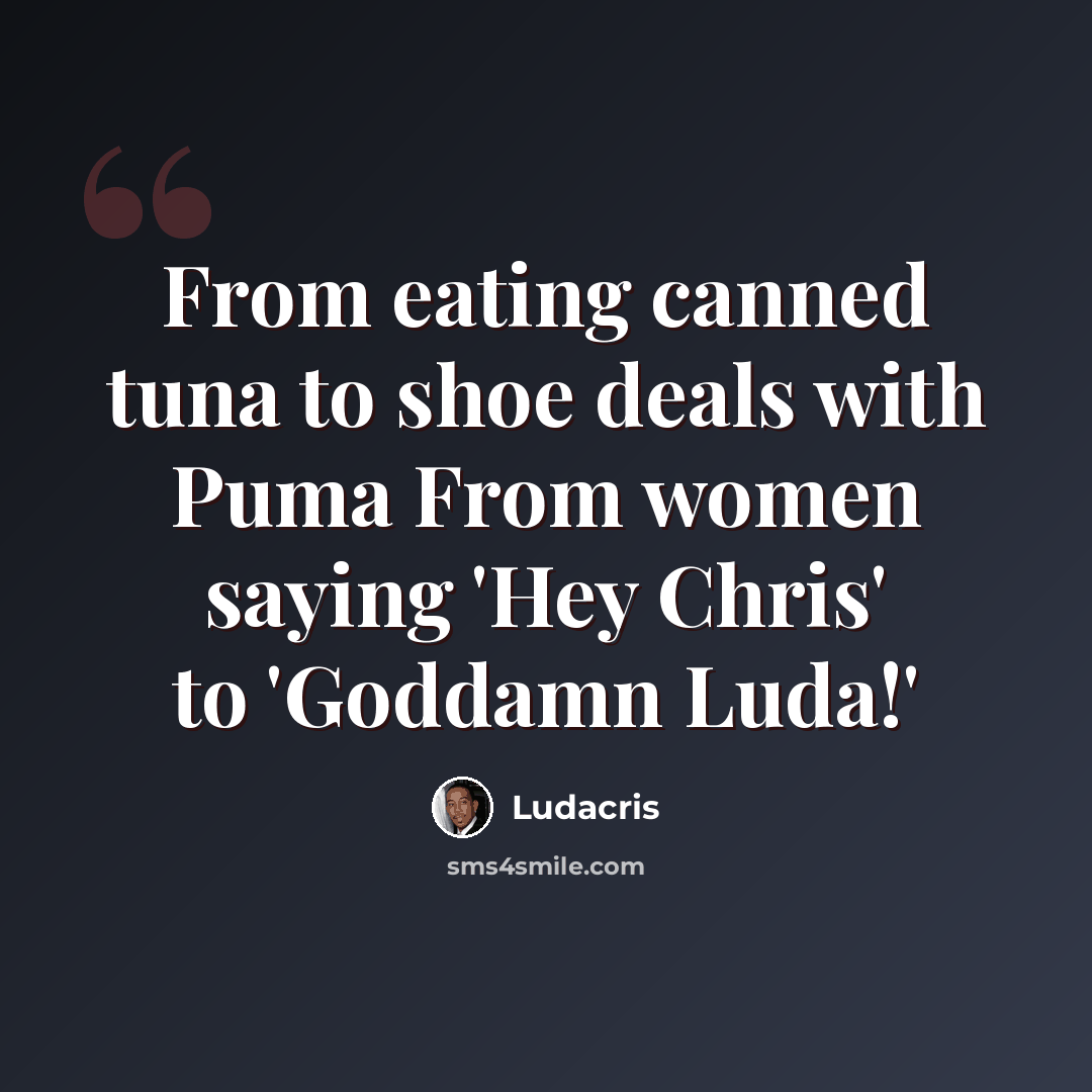 “From eating canned tuna to shoe deals with Puma From women saying 'Hey Chris' to 'Goddamn Luda!'” quote by Ludacris