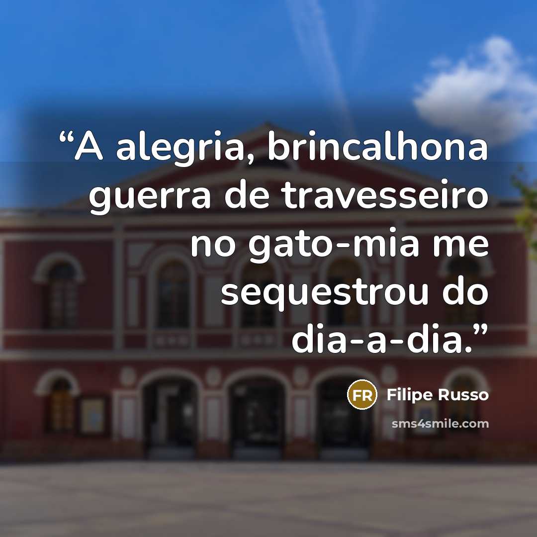 “A alegria, brincalhona guerra de travesseiro no gato-mia me sequestrou do dia-a-dia.” quote by Filipe Russo