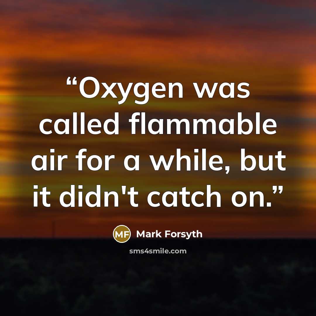 “Oxygen was called flammable air for a while, but it didn't catch on.” quote by Mark Forsyth