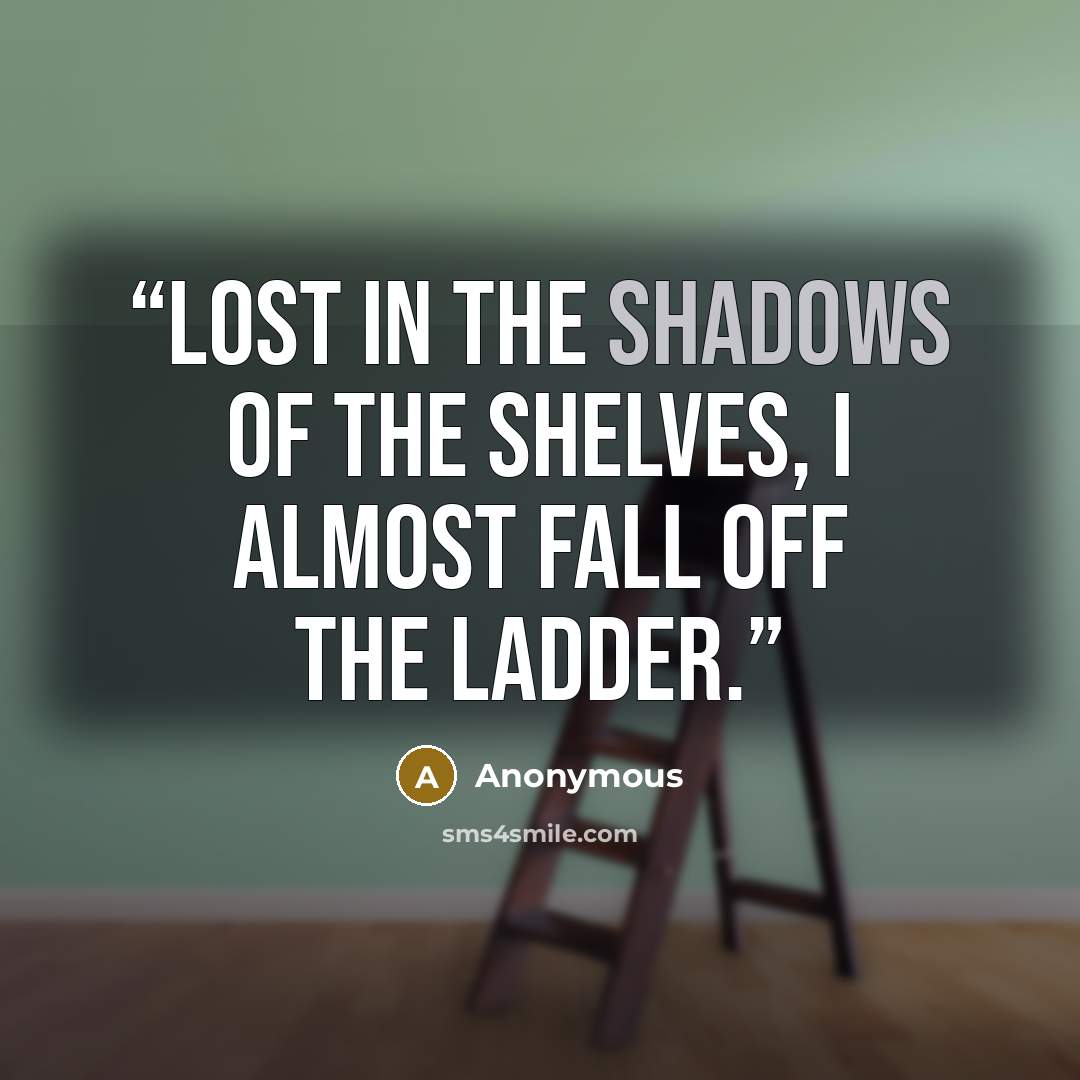 “LOST IN THE SHADOWS of the shelves, I almost fall off the ladder.” quote by Anonymous