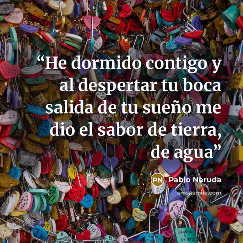 “He dormido contigo y al despertar tu boca salida de tu sueño me dio el sabor de tierra, de agua” quote by Pablo Neruda