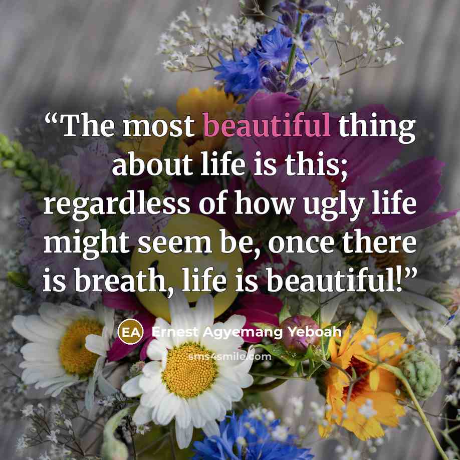 “The most beautiful thing about life is this; regardless of how ugly life might seem be, once there is breath, life is beautiful!” quote by Ernest Agyemang Yeboah