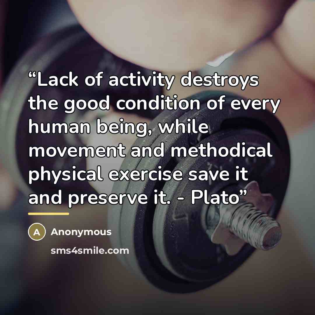 “Lack of activity destroys the good condition of every human being, while movement and methodical physical exercise save it and preserve it. - Plato” quote by Anonymous
