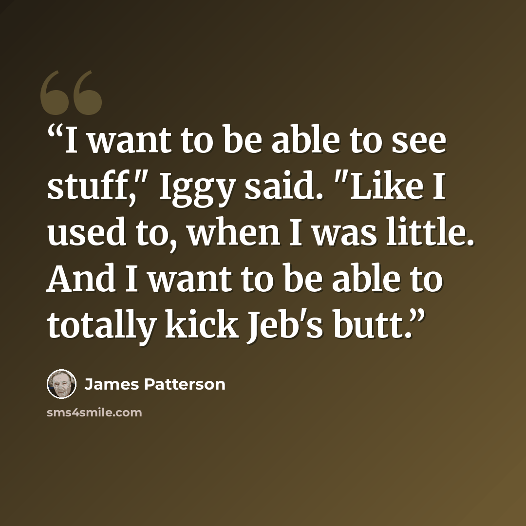 “I want to be able to see stuff," Iggy said. "Like I used to, when I was little. And I want to be able to totally kick Jeb's butt.” quote by James Patterson