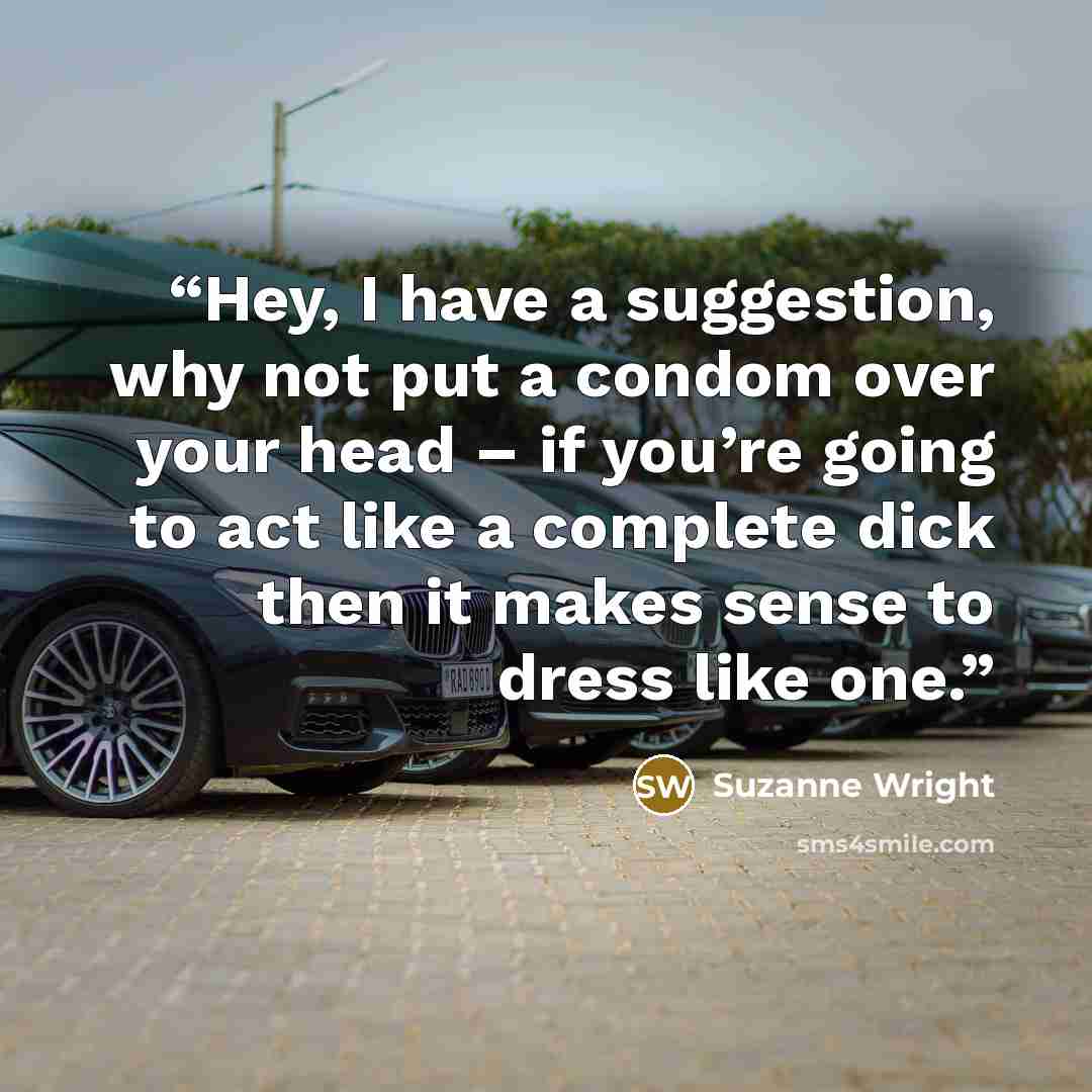 “Hey, I have a suggestion, why not put a condom over your head – if you’re going to act like a complete dick then it makes sense to dress like one.” quote by Suzanne Wright