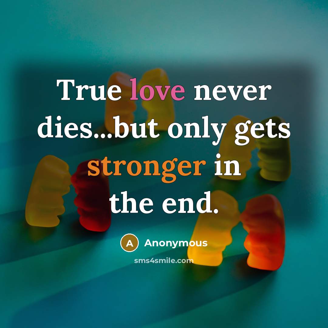 “True love never dies...but only gets stronger in the end.” quote by Anonymous