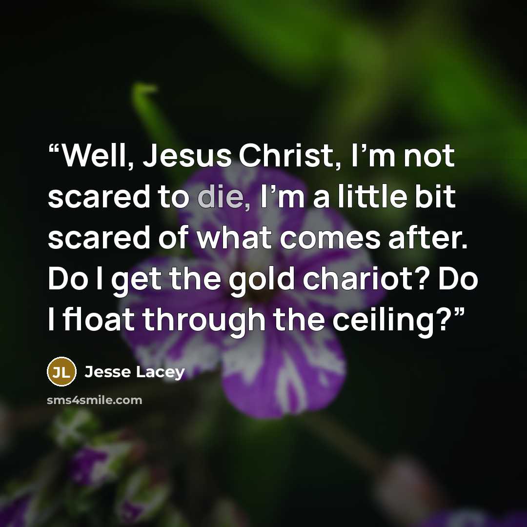 “Well, Jesus Christ, I'm not scared to die, I'm a little bit scared of what comes after. Do I get the gold chariot? Do I float through the ceiling?” quote by Jesse Lacey