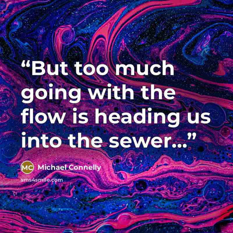 “But too much going with the flow is heading us into the sewer...” quote by Michael Connelly