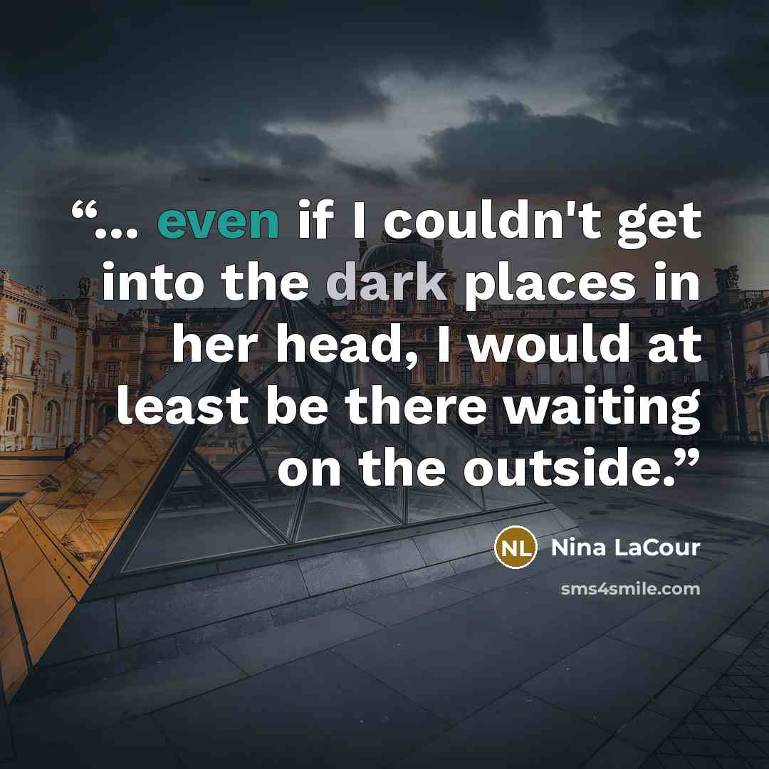“... even if I couldn't get into the dark places in her head, I would at least be there waiting on the outside.” quote by Nina LaCour