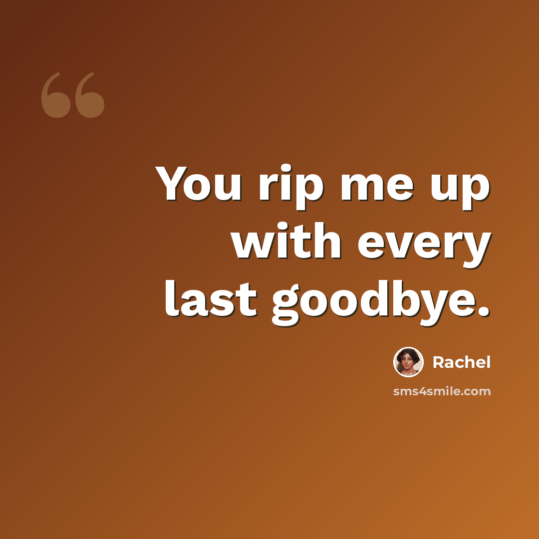 “You rip me up with every last goodbye.” quote by Rachel