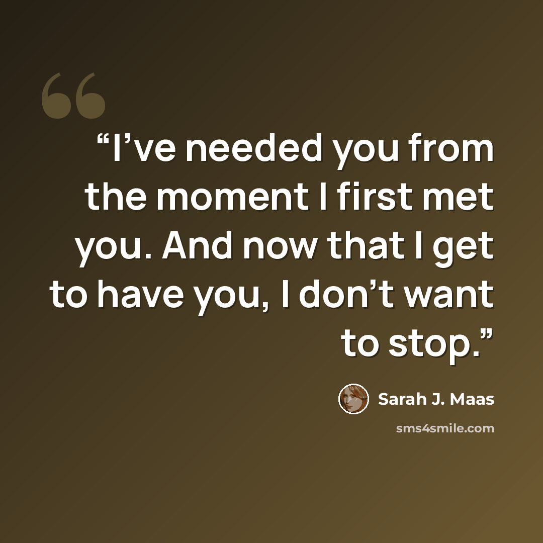 “I've needed you from the moment I first met you. And now that I get to have you, I don't want to stop.” quote by Sarah J. Maas