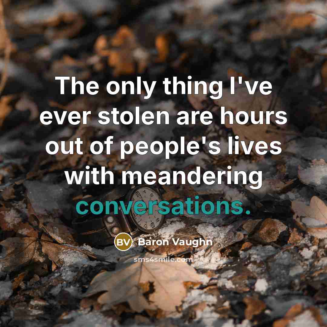 “The only thing I've ever stolen are hours out of people's lives with meandering conversations.” quote by Baron Vaughn