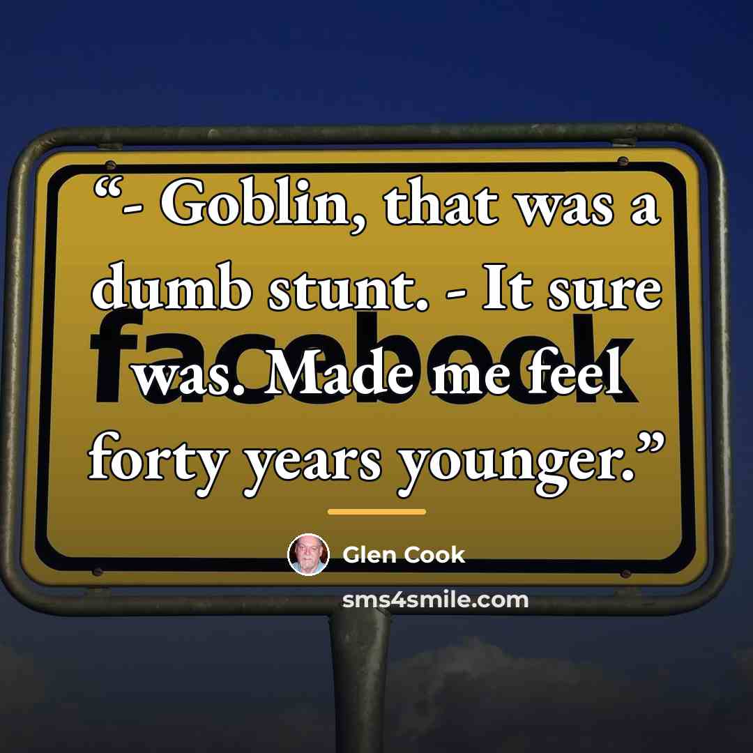 “- Goblin, that was a dumb stunt. - It sure was. Made me feel forty years younger.” quote by Glen Cook