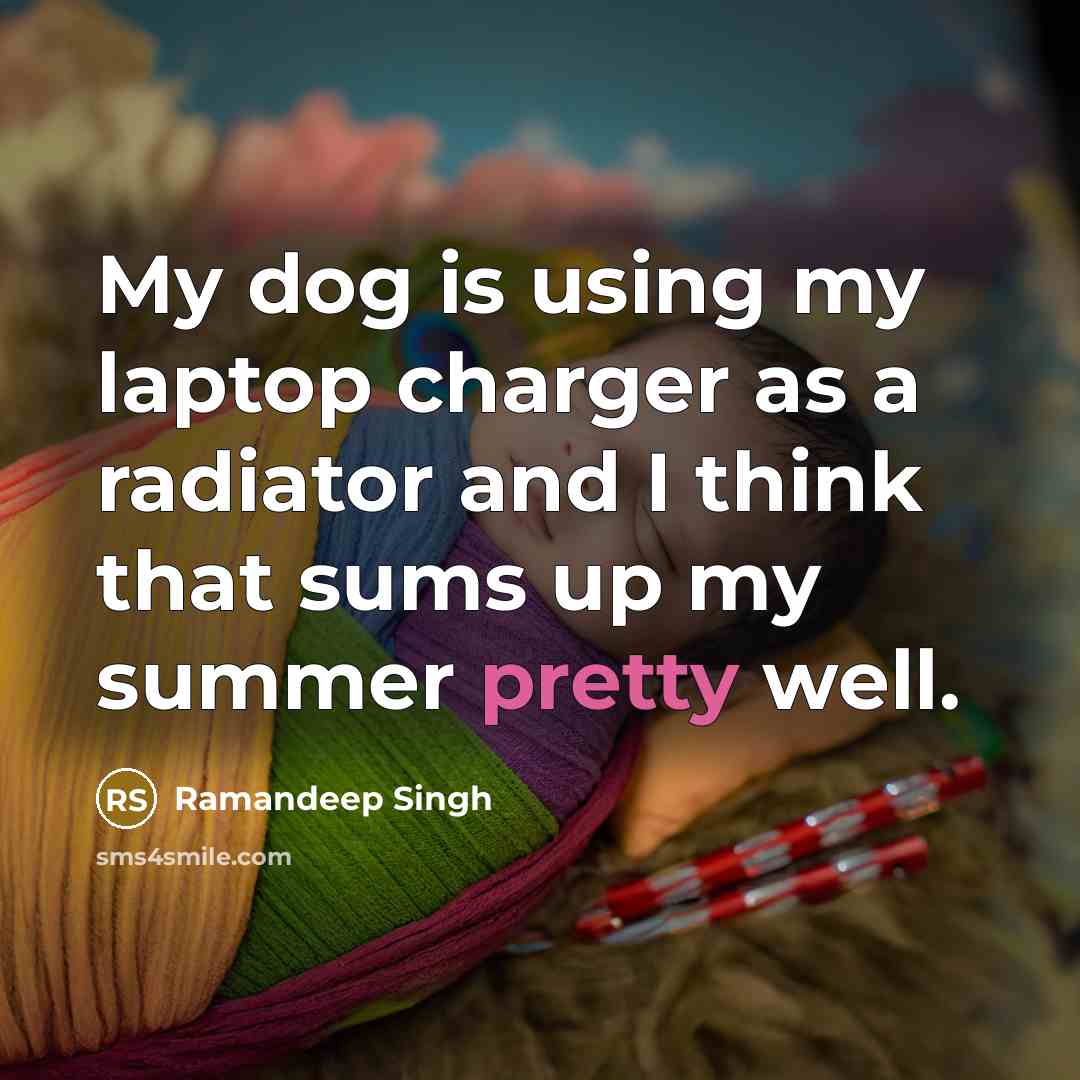 “My dog is using my laptop charger as a radiator and I think that sums up my summer pretty well.” quote by Ramandeep Singh