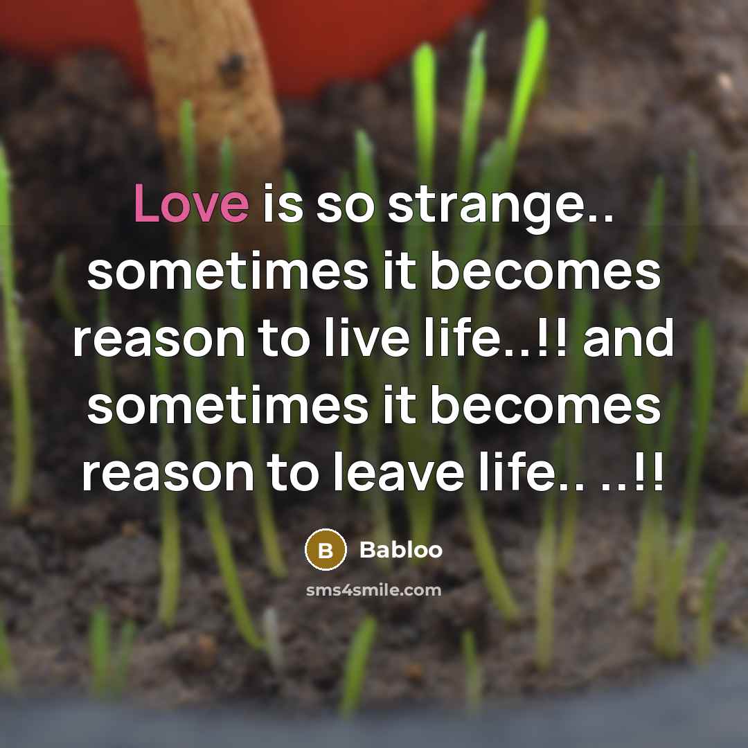 “Love is so strange.. sometimes it becomes reason to live life..!! and sometimes it becomes reason to leave life.. ..!!” quote by Babloo