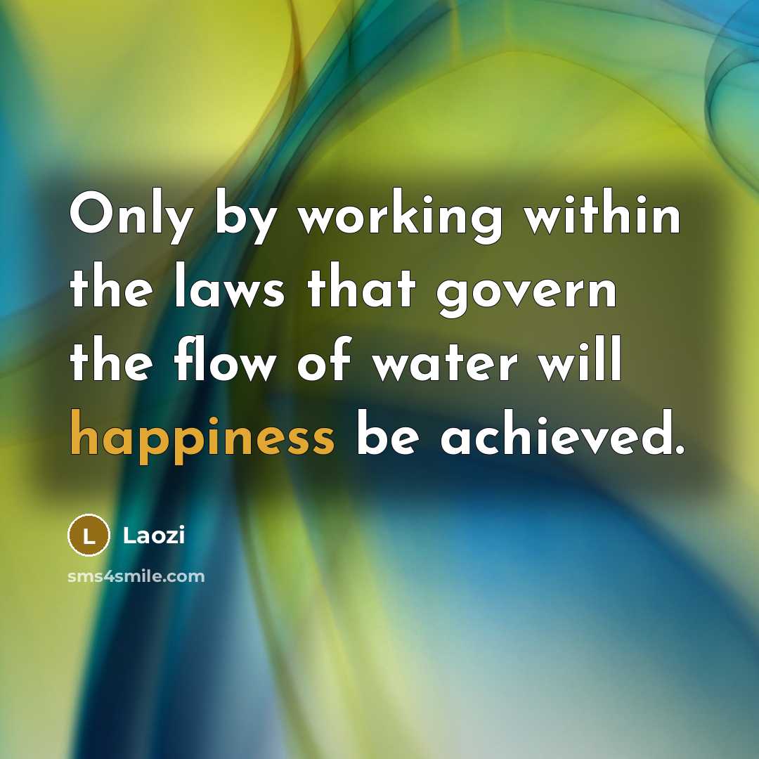 “Only by working within the laws that govern the flow of water will happiness be achieved.” quote by Laozi