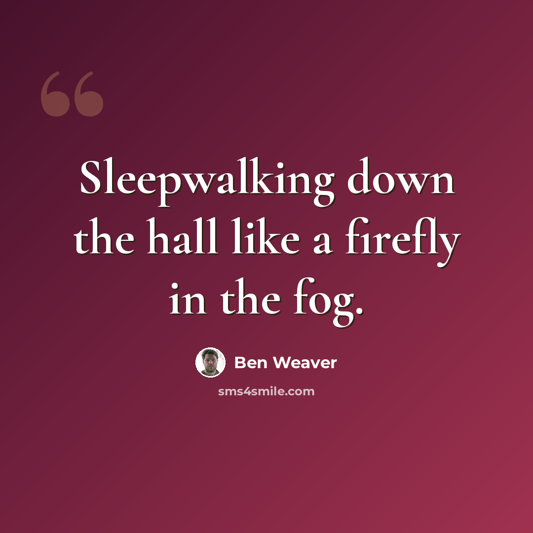 “Sleepwalking down the hall like a firefly in the fog.” quote by Ben Weaver
