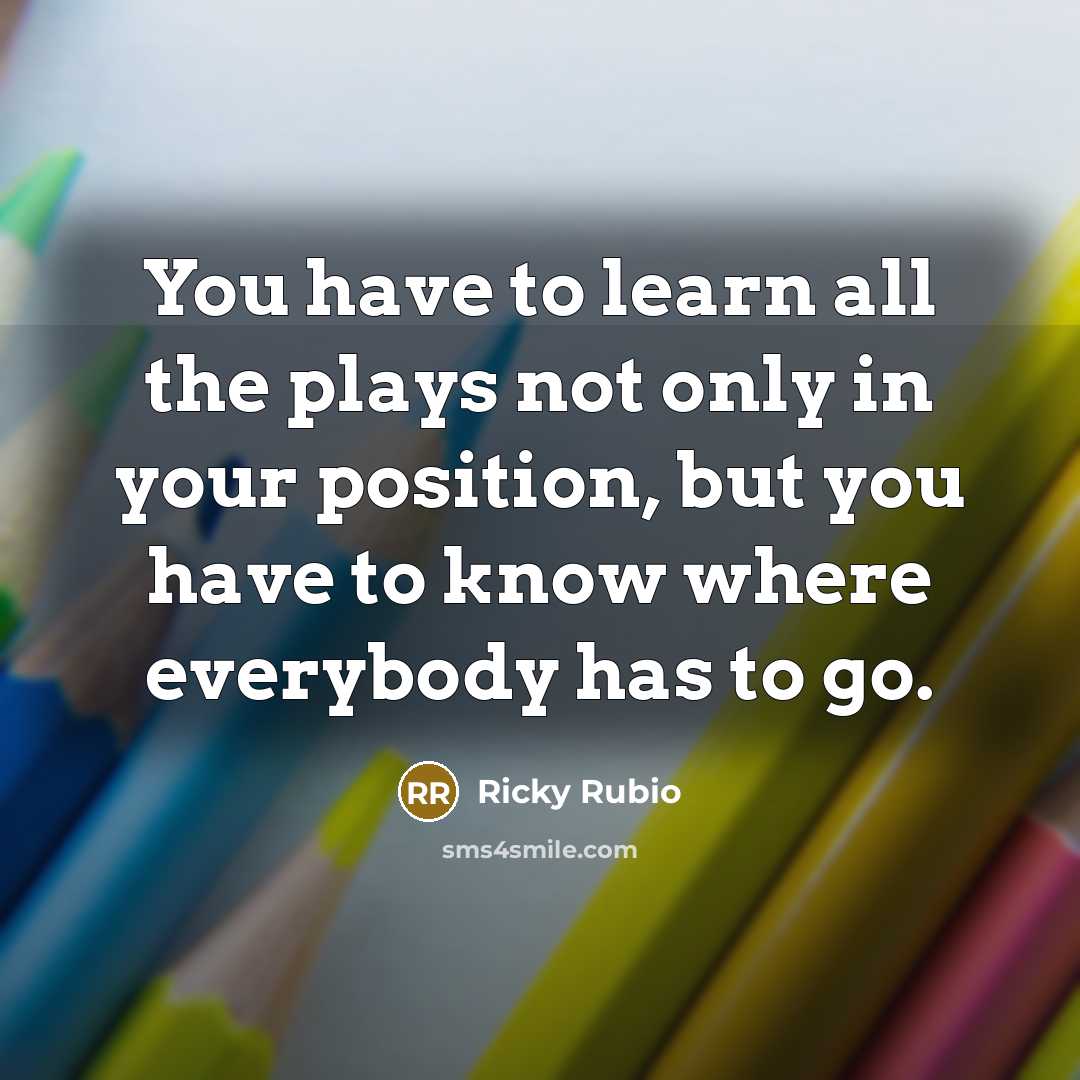 “You have to learn all the plays not only in your position, but you have to know where everybody has to go.” quote by Ricky Rubio