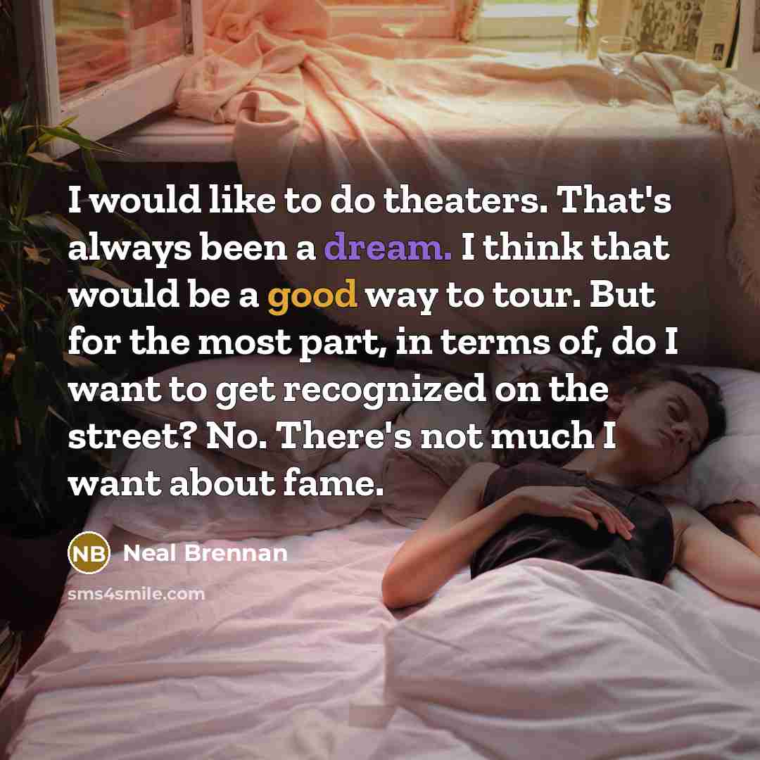 “I would like to do theaters. That's always been a dream. I think that would be a good way to tour. But for the most part, in terms of, do I want to get recognized on the street? No. There's not much I want about fame.” quote by Neal Brennan