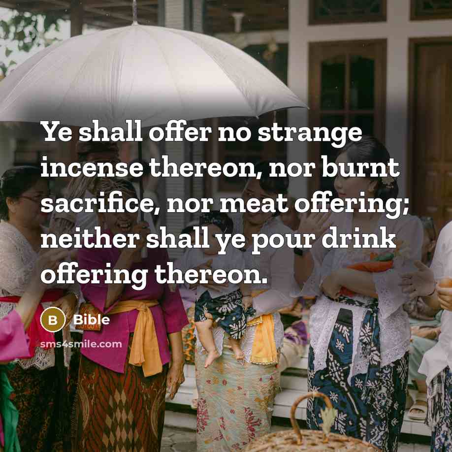 “Ye shall offer no strange incense thereon, nor burnt sacrifice, nor meat offering; neither shall ye pour drink offering thereon.” quote by Bible