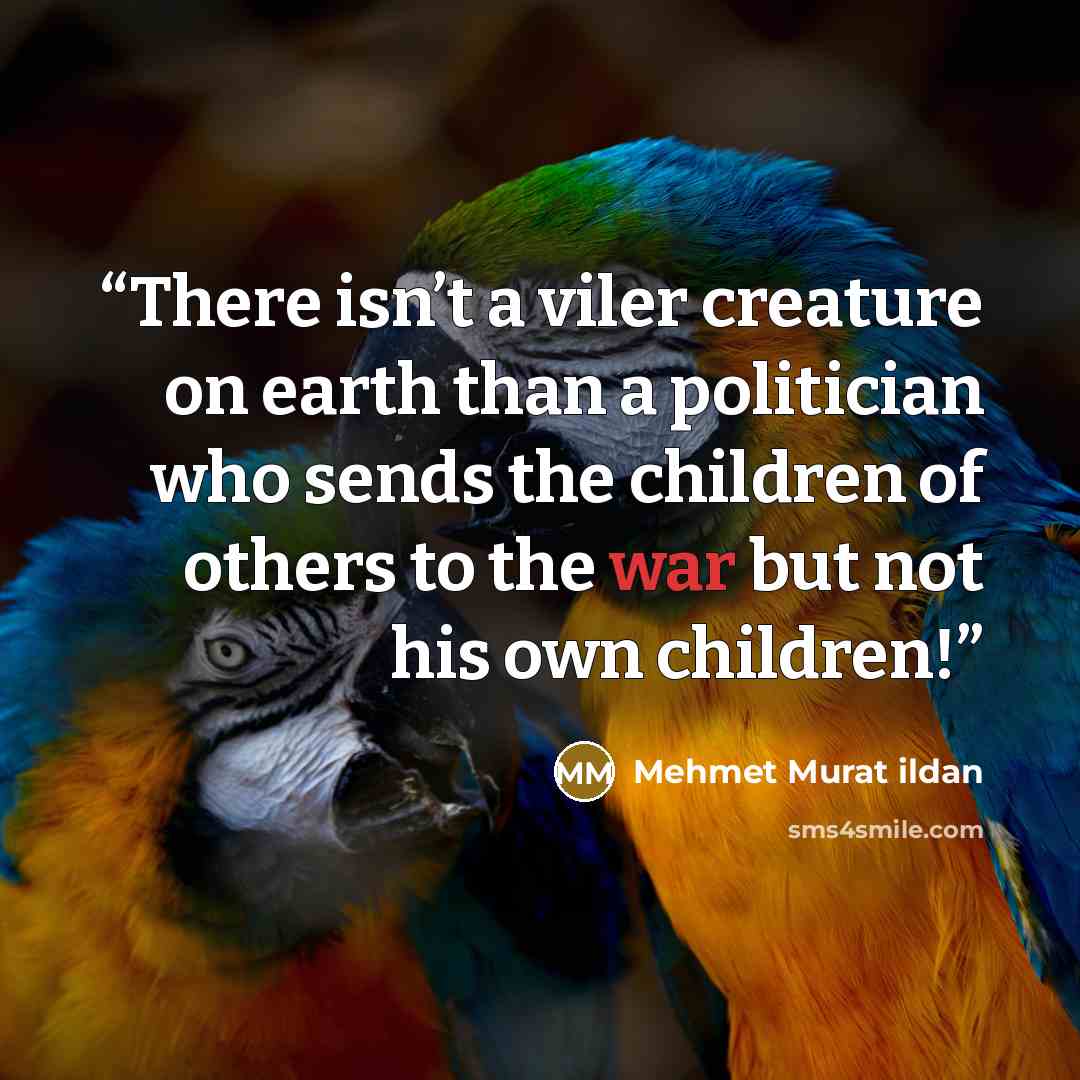 “There isn’t a viler creature on earth than a politician who sends the children of others to the war but not his own children!” quote by Mehmet Murat ildan