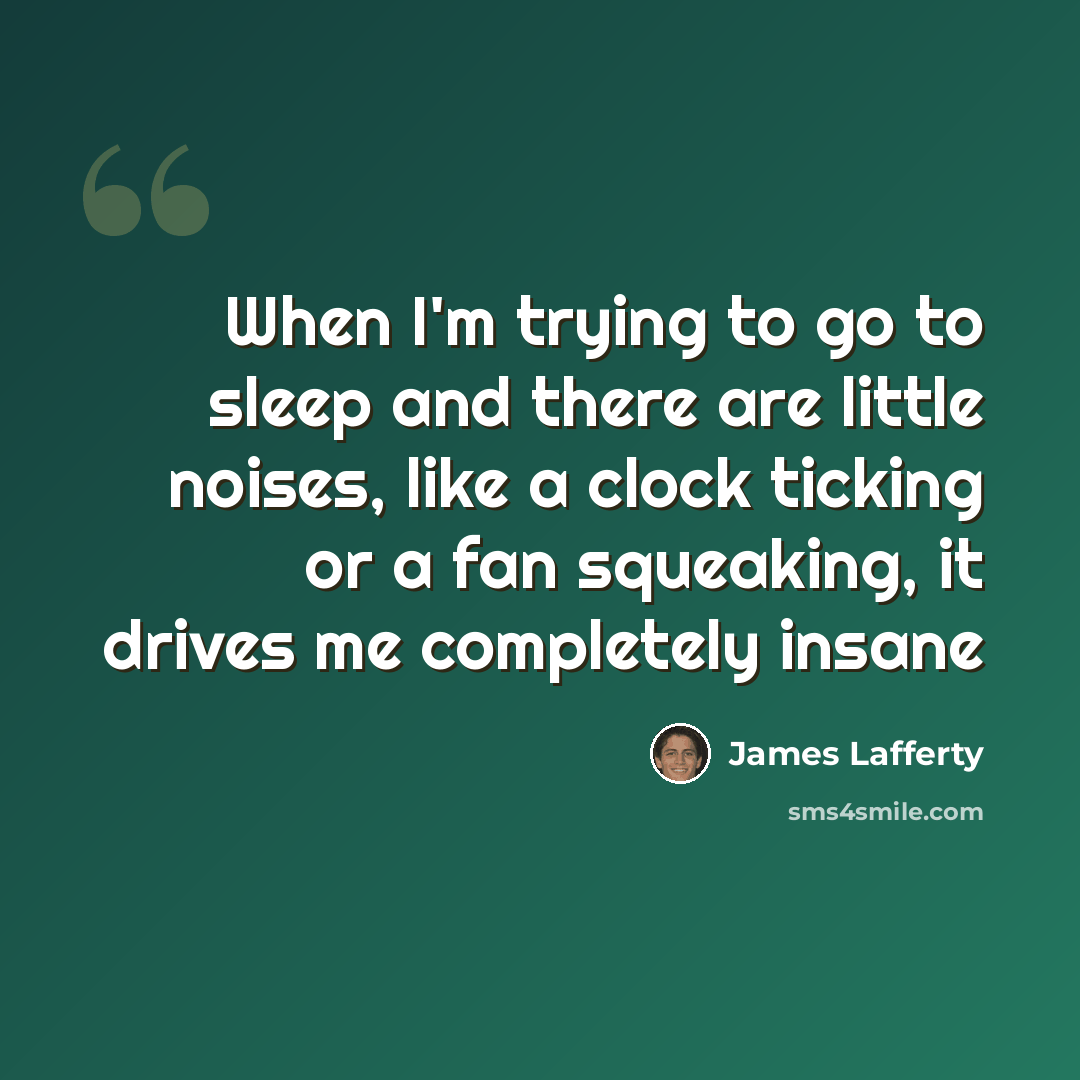 “When I'm trying to go to sleep and there are little noises, like a clock ticking or a fan squeaking, it drives me completely insane” quote by James Lafferty