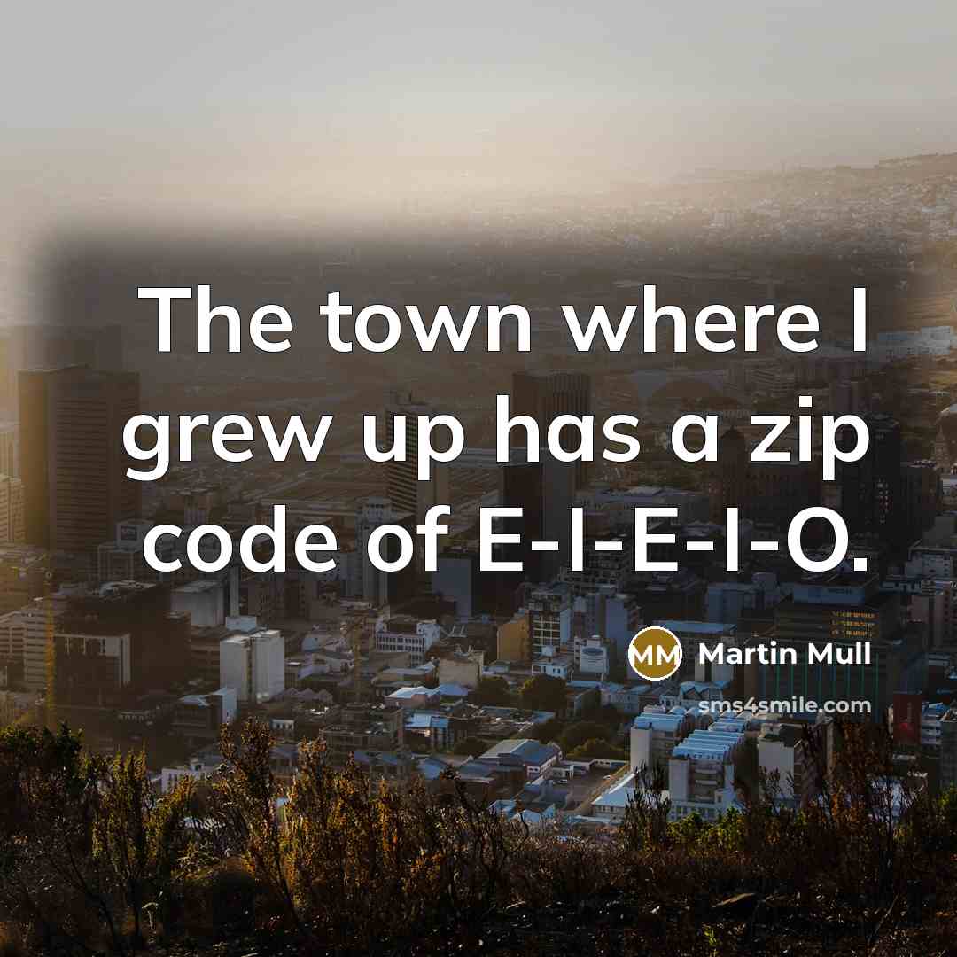 “The town where I grew up has a zip code of E-I-E-I-O.” quote by Martin Mull