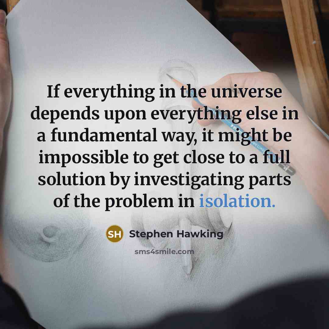 “If everything in the universe depends upon everything else in a fundamental way, it might be impossible to get close to a full solution by investigating parts of the problem in isolation.” quote by Stephen Hawking