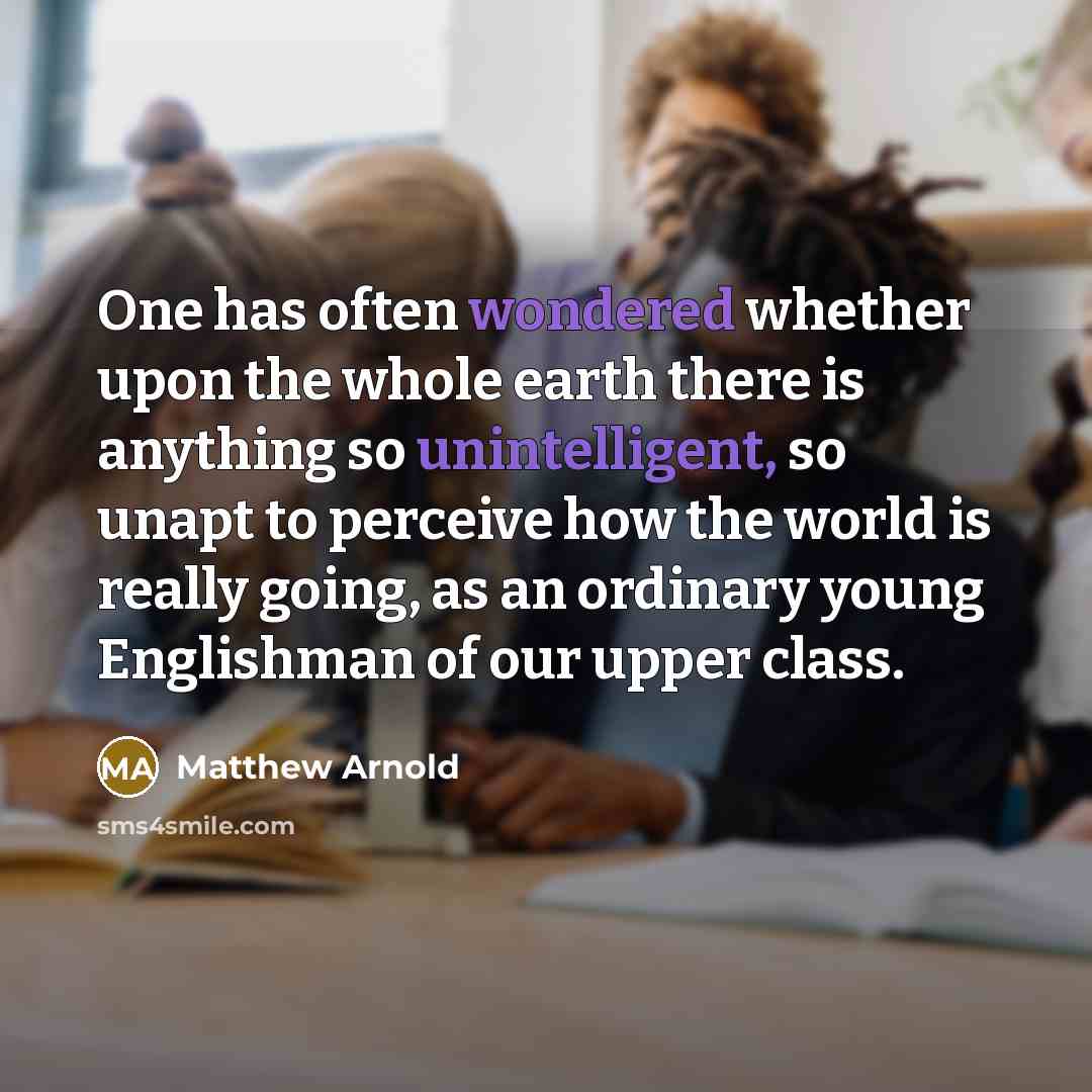 “One has often wondered whether upon the whole earth there is anything so unintelligent, so unapt to perceive how the world is really going, as an ordinary young Englishman of our upper class.” quote by Matthew Arnold