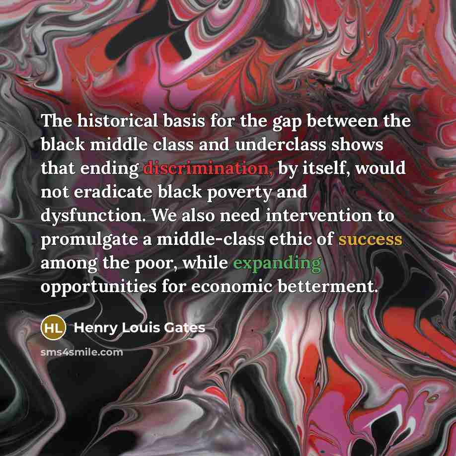 “The historical basis for the gap between the black middle class and underclass shows that ending discrimination, by itself, would not eradicate black poverty and dysfunction. We also need intervention to promulgate a middle-class ethic of success among the poor, while expanding opportunities for…” quote by Henry Louis Gates