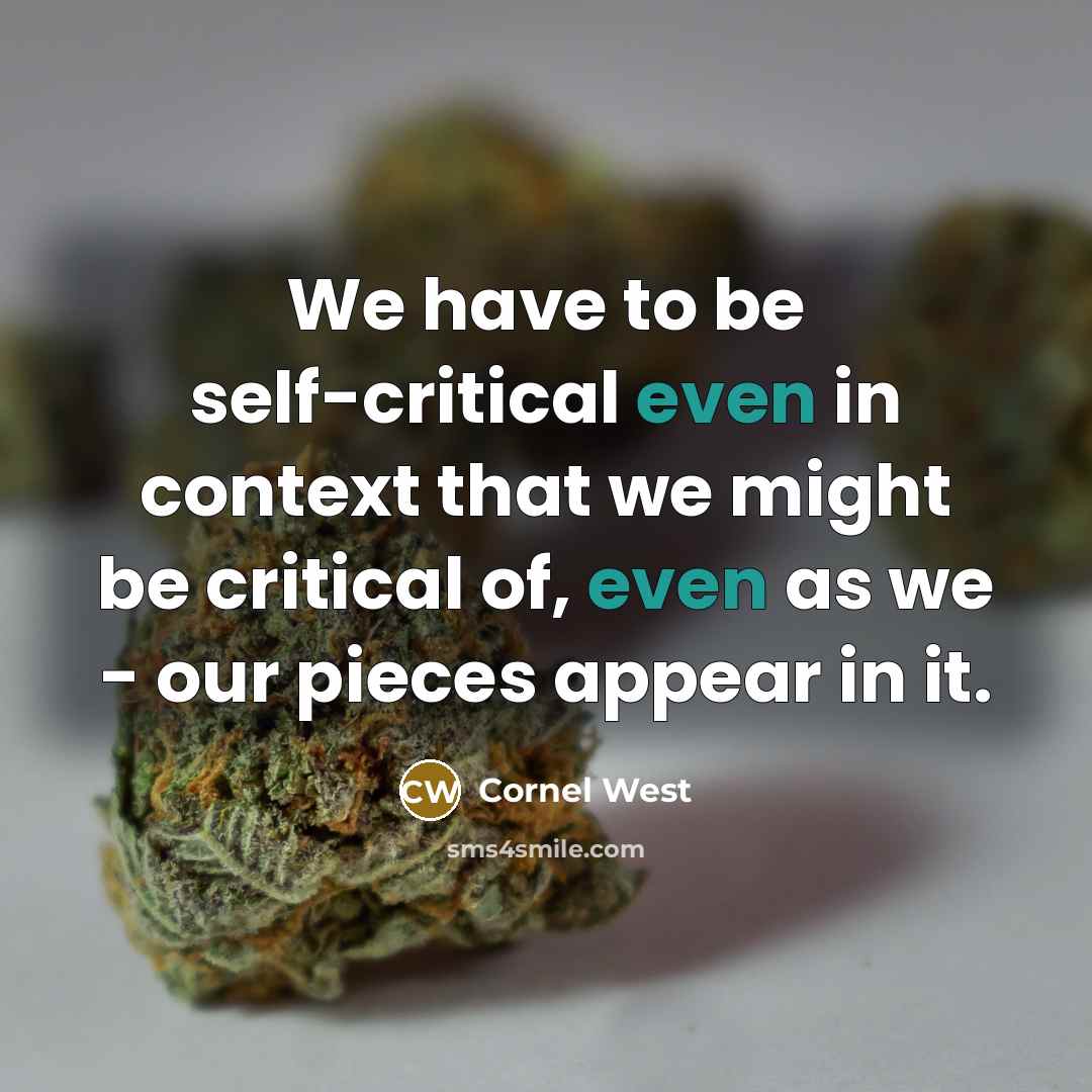 “We have to be self-critical even in context that we might be critical of, even as we - our pieces appear in it.” quote by Cornel West