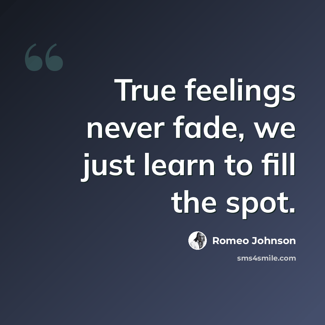 “True feelings never fade, we just learn to fill the spot.” quote by Romeo Johnson