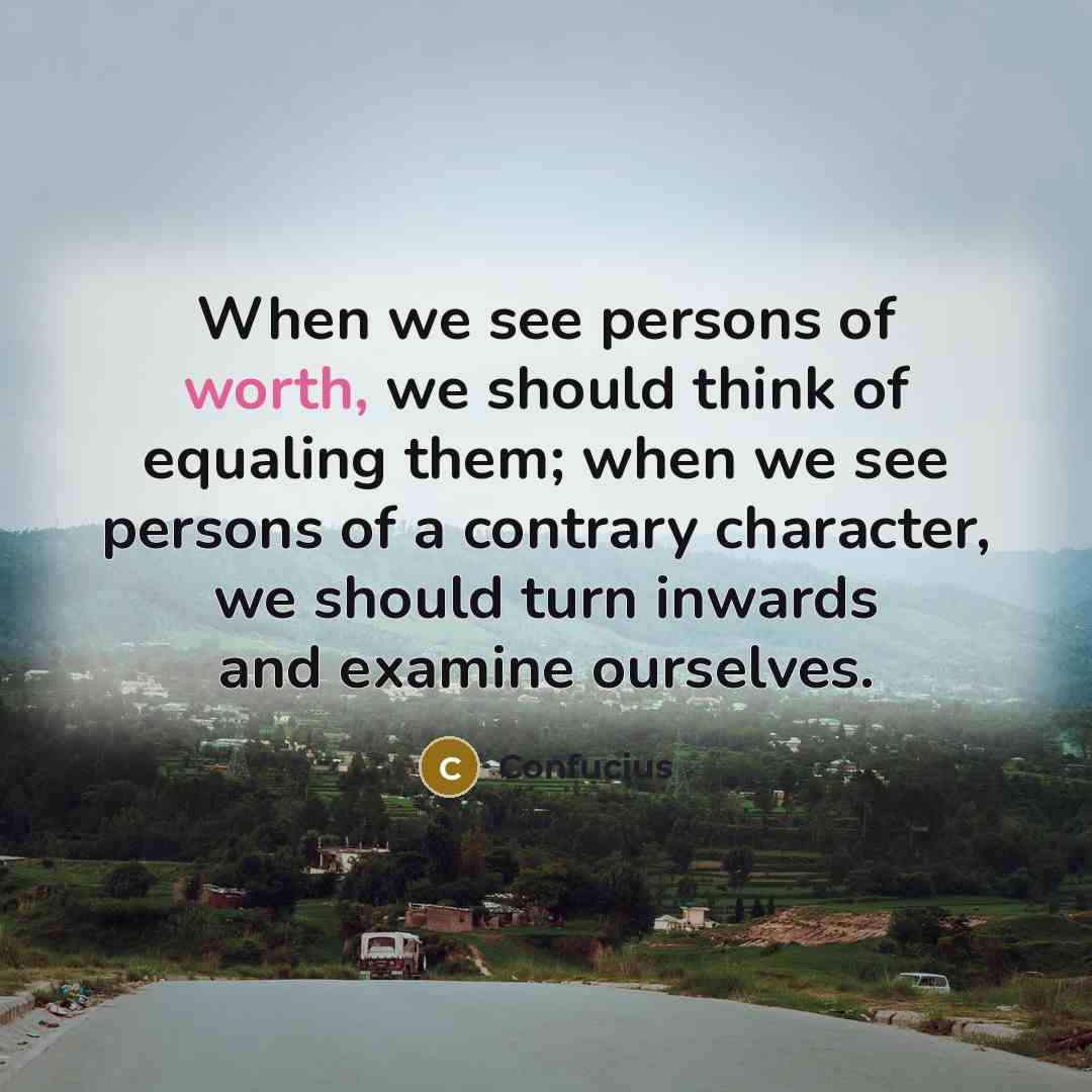 “When we see persons of worth, we should think of equaling them; when we see persons of a contrary character, we should turn inwards and examine ourselves.” quote by Confucius