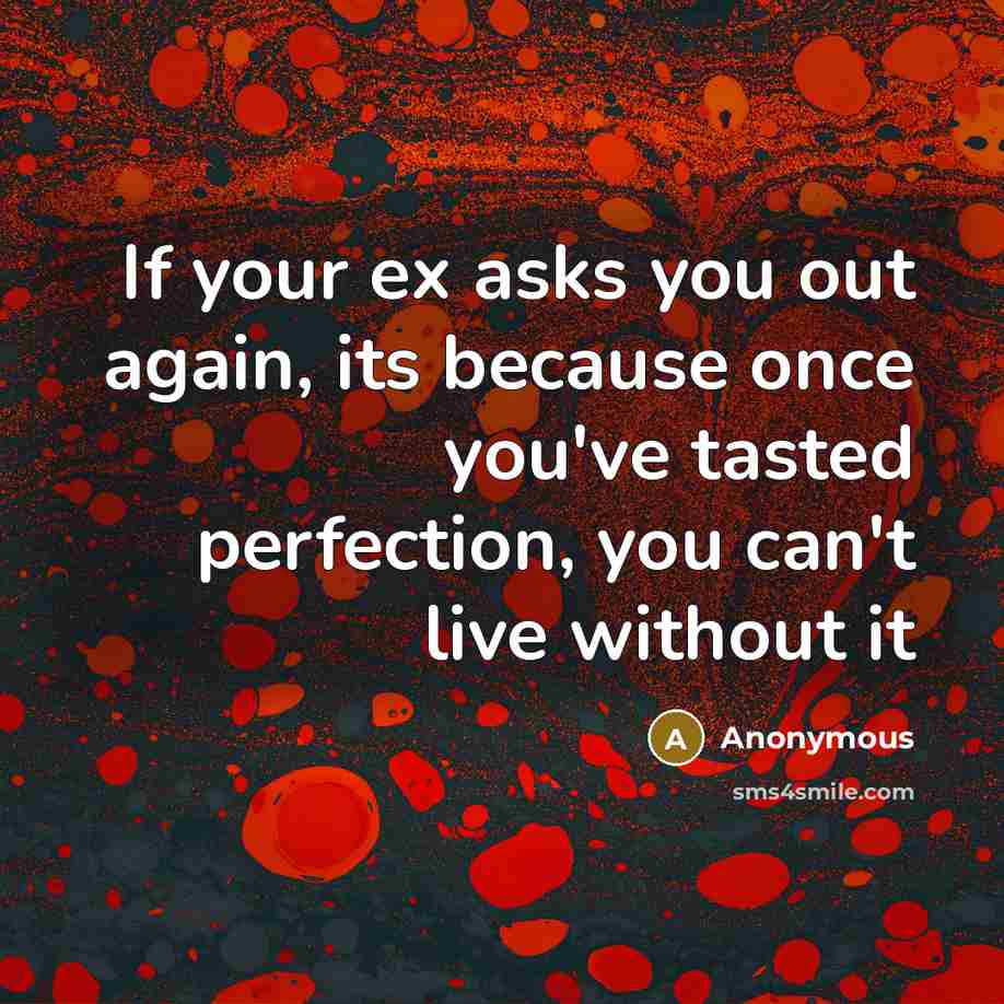 “If your ex asks you out again, its because once you've tasted perfection, you can't live without it” quote by Anonymous