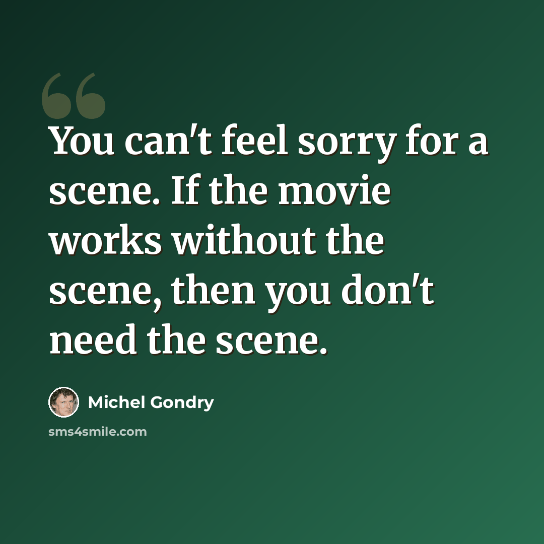“You can't feel sorry for a scene. If the movie works without the scene, then you don't need the scene.” quote by Michel Gondry