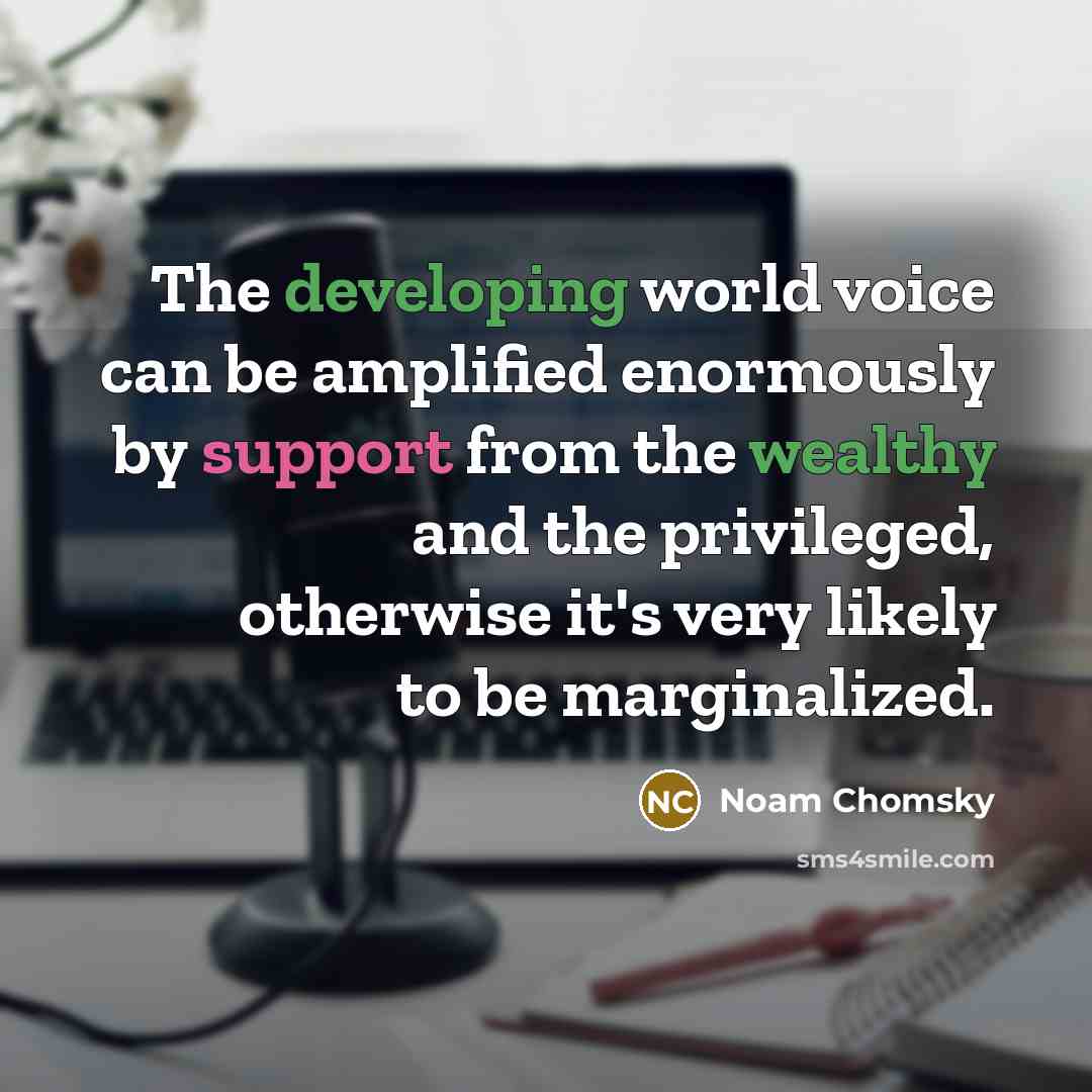 “The developing world voice can be amplified enormously by support from the wealthy and the privileged, otherwise it's very likely to be marginalized.” quote by Noam Chomsky