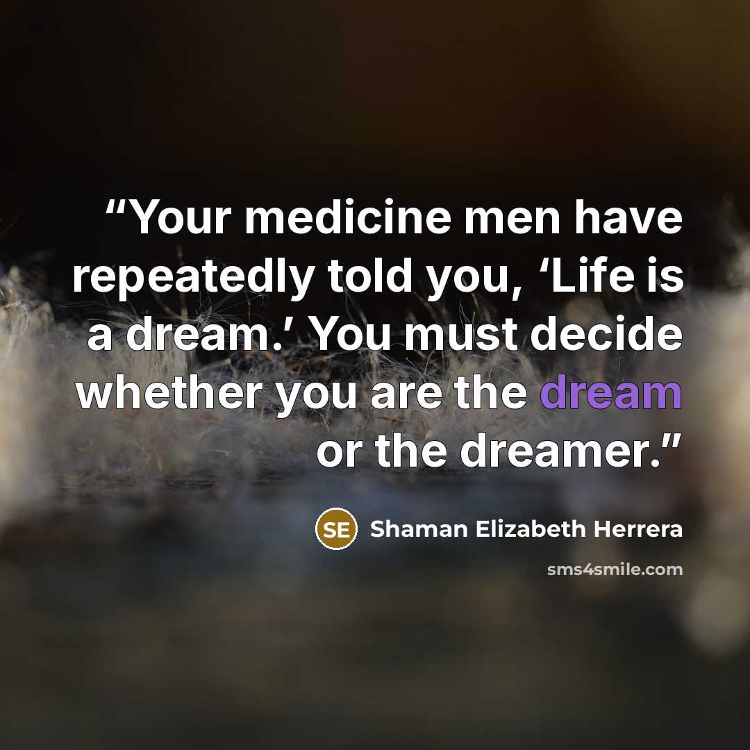 “Your medicine men have repeatedly told you, ‘Life is a dream.’ You must decide whether you are the dream or the dreamer.” quote by Shaman Elizabeth Herrera