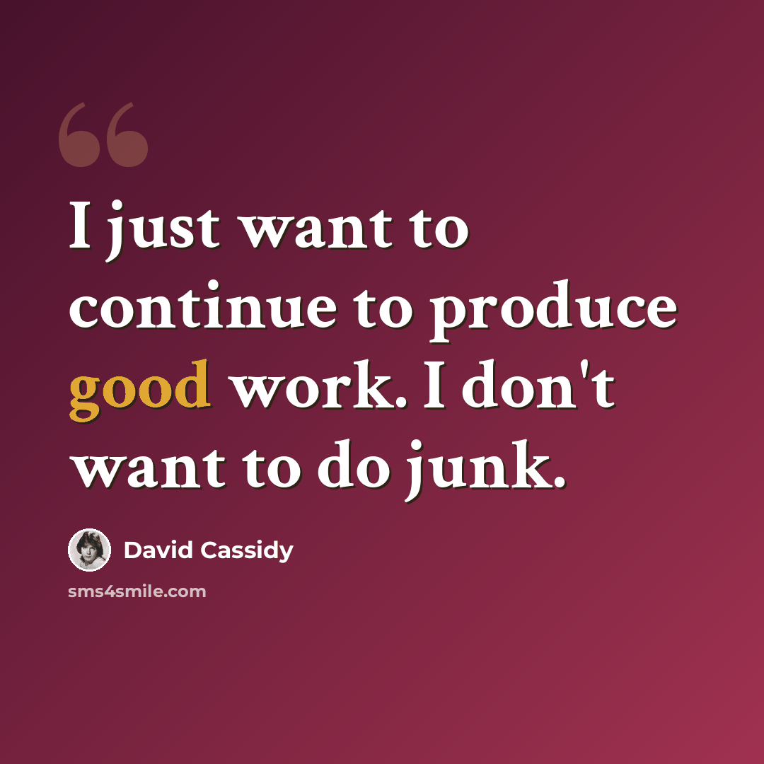 “I just want to continue to produce good work. I don't want to do junk.” quote by David Cassidy