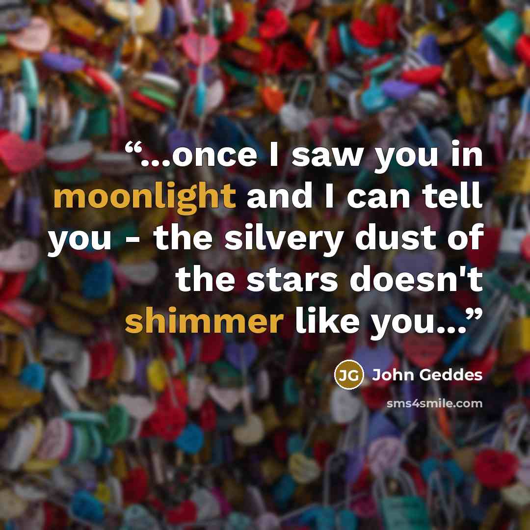 “...once I saw you in moonlight and I can tell you - the silvery dust of the stars doesn't shimmer like you...” quote by John Geddes