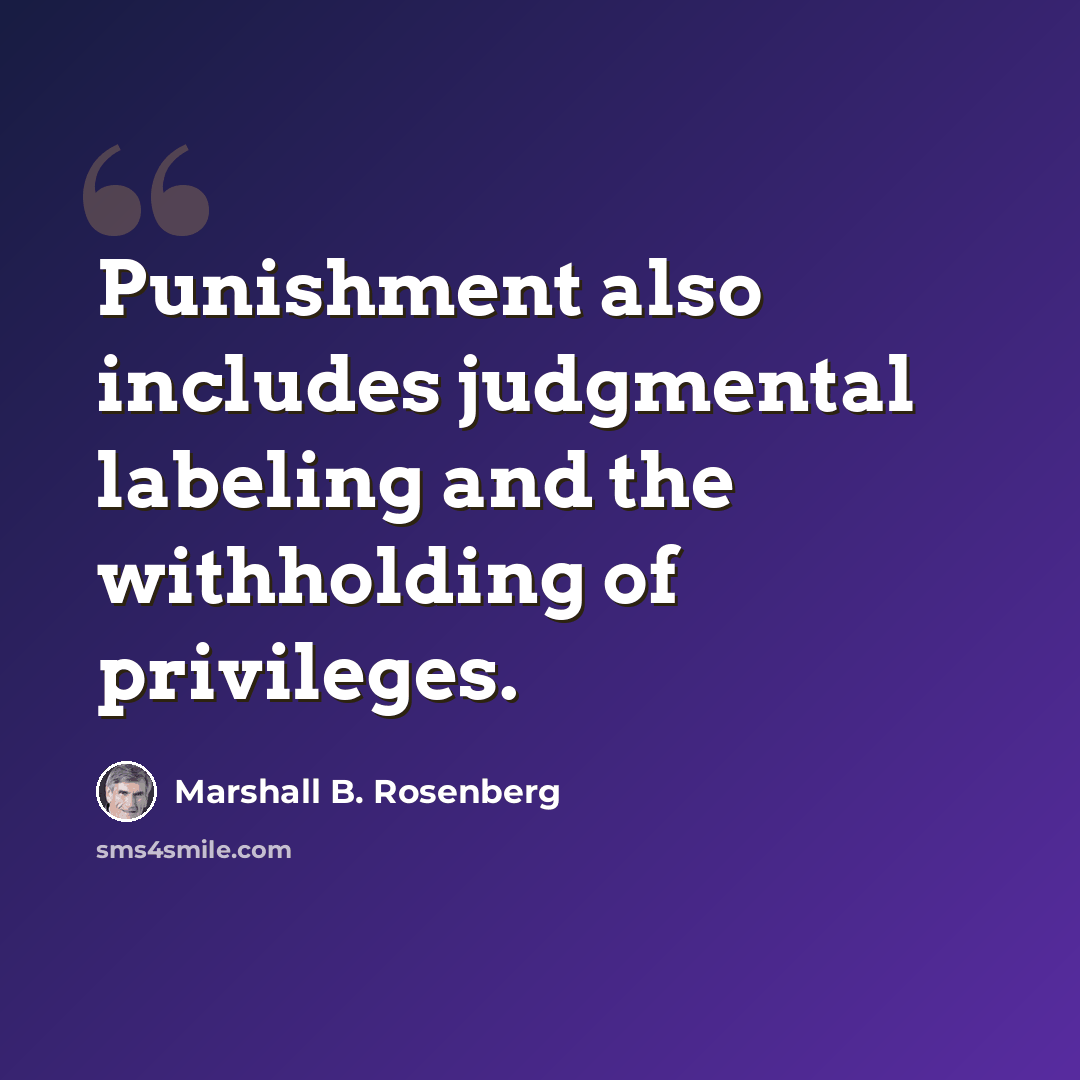 “Punishment also includes judgmental labeling and the withholding of privileges.” quote by Marshall B. Rosenberg