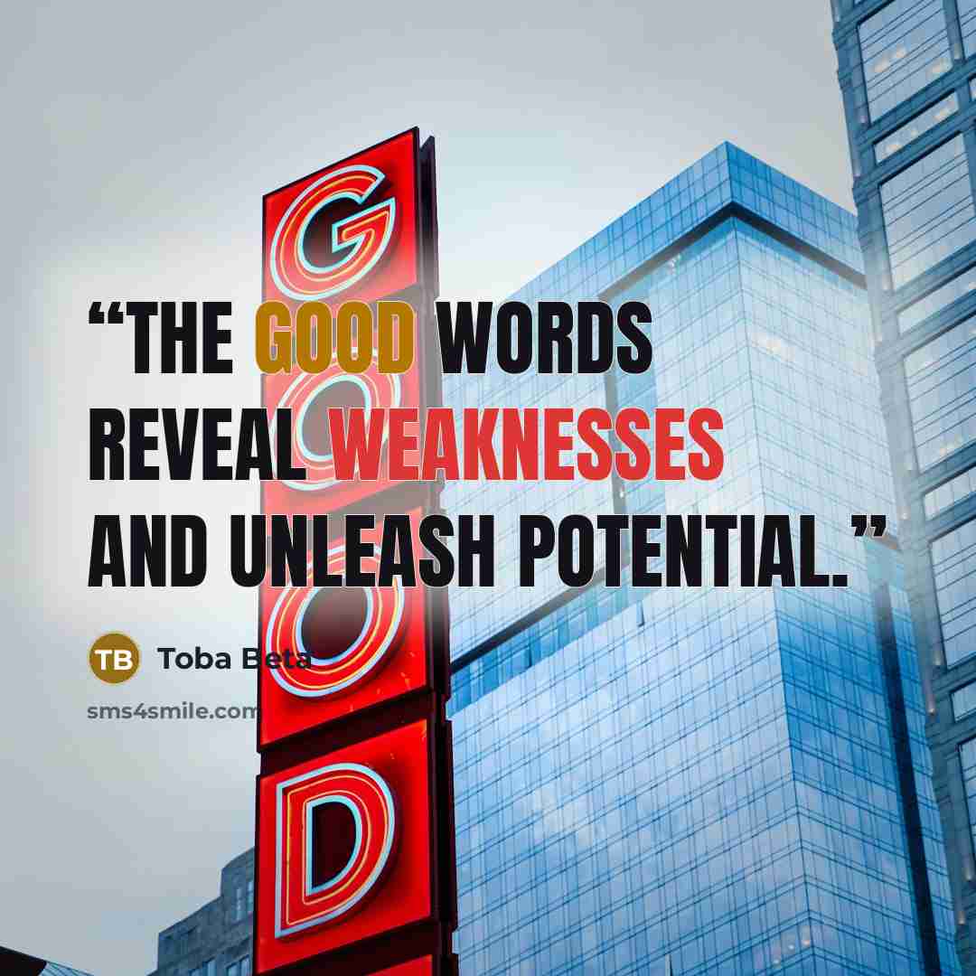 “The good words reveal weaknesses and unleash potential.” quote by Toba Beta