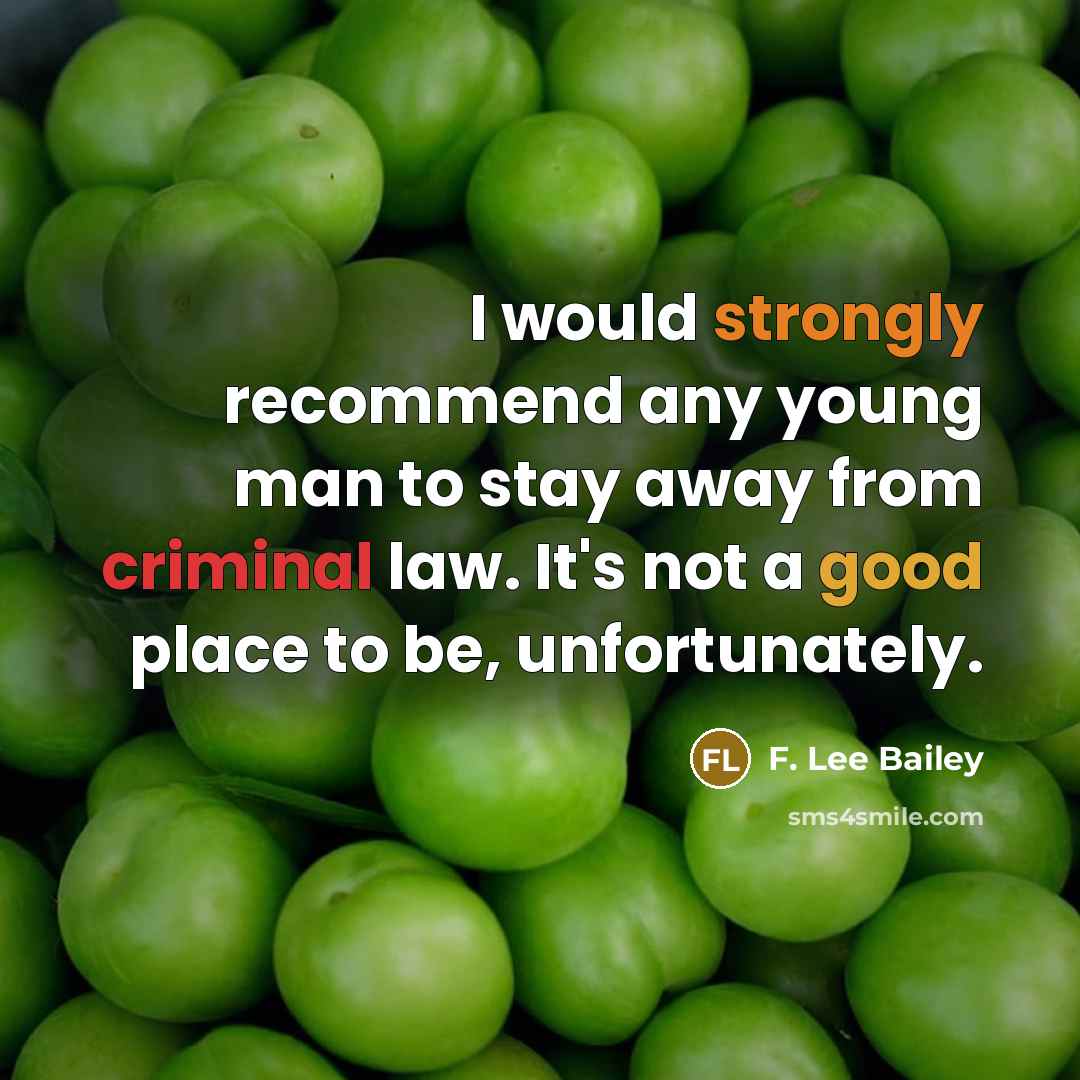 “I would strongly recommend any young man to stay away from criminal law. It's not a good place to be, unfortunately.” quote by F. Lee Bailey