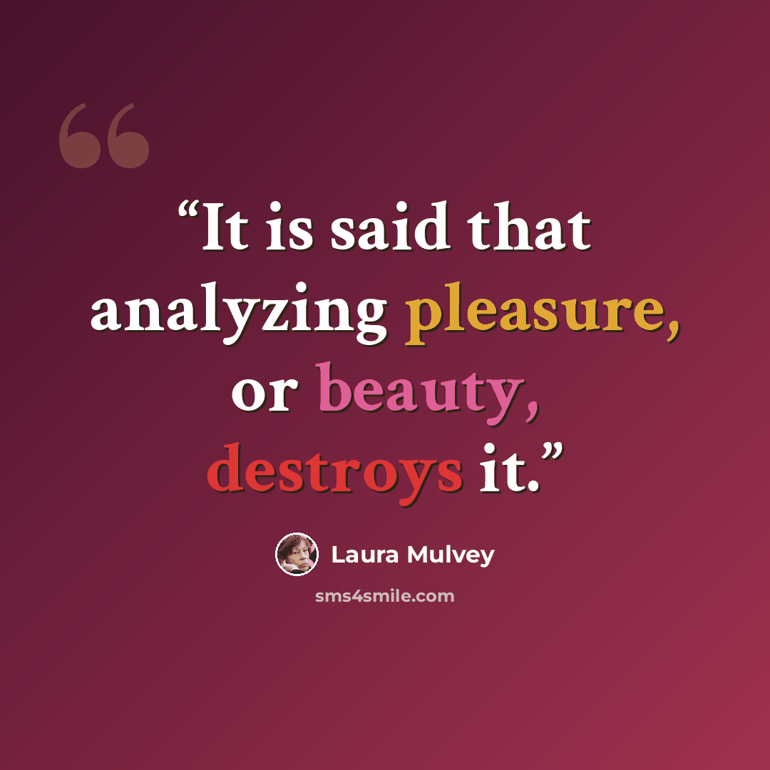 “It is said that analyzing pleasure, or beauty, destroys it.” quote by Laura Mulvey