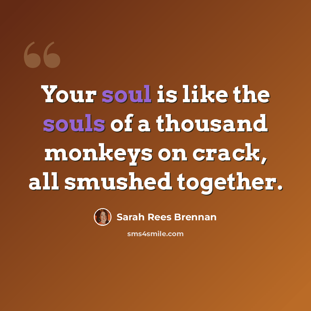“Your soul is like the souls of a thousand monkeys on crack, all smushed together.” quote by Sarah Rees Brennan