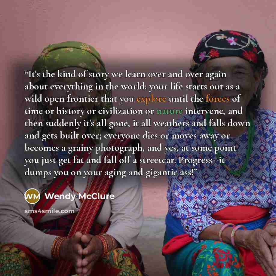 “It's the kind of story we learn over and over again about everything in the world: your life starts out as a wild open frontier that you explore until the forces of time or history or civilization or nature intervene, and then suddenly it's all gone, it all weathers and falls down and gets built…” quote by Wendy McClure