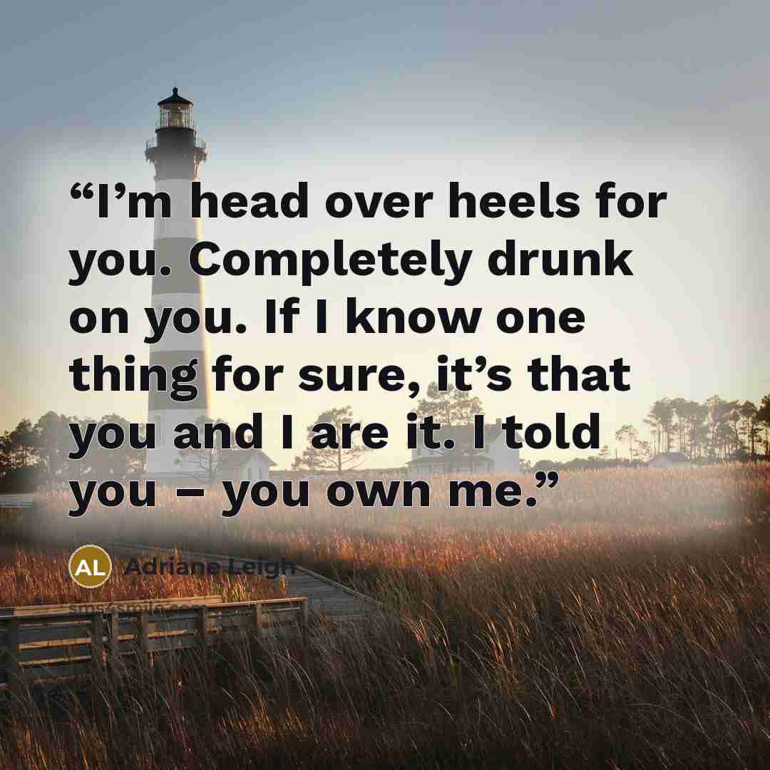 “I’m head over heels for you. Completely drunk on you. If I know one thing for sure, it’s that you and I are it. I told you – you own me.” quote by Adriane Leigh