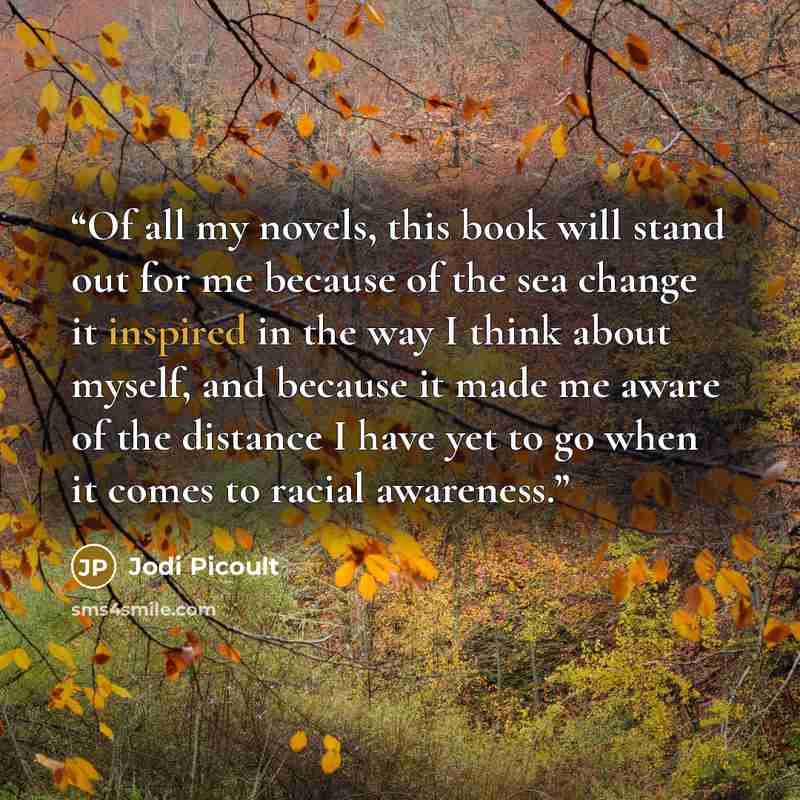 “Of all my novels, this book will stand out for me because of the sea change it inspired in the way I think about myself, and because it made me aware of the distance I have yet to go when it comes to racial awareness.” quote by Jodi Picoult