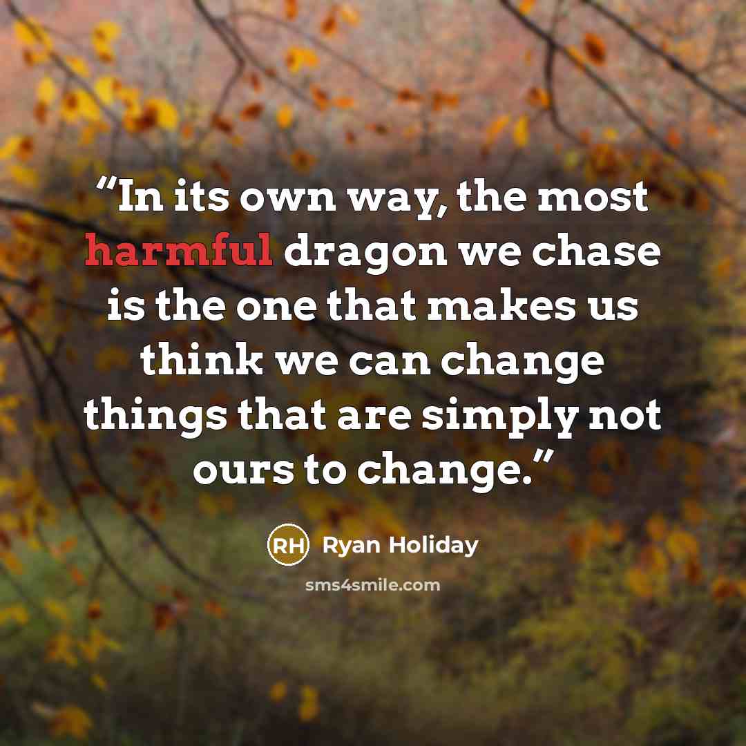 “In its own way, the most harmful dragon we chase is the one that makes us think we can change things that are simply not ours to change.” quote by Ryan Holiday