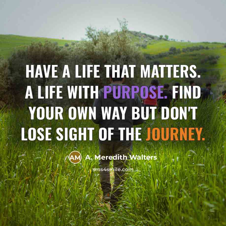 “Have a life that matters. A life with purpose. Find your own way but don't lose sight of the journey.” quote by A. Meredith Walters