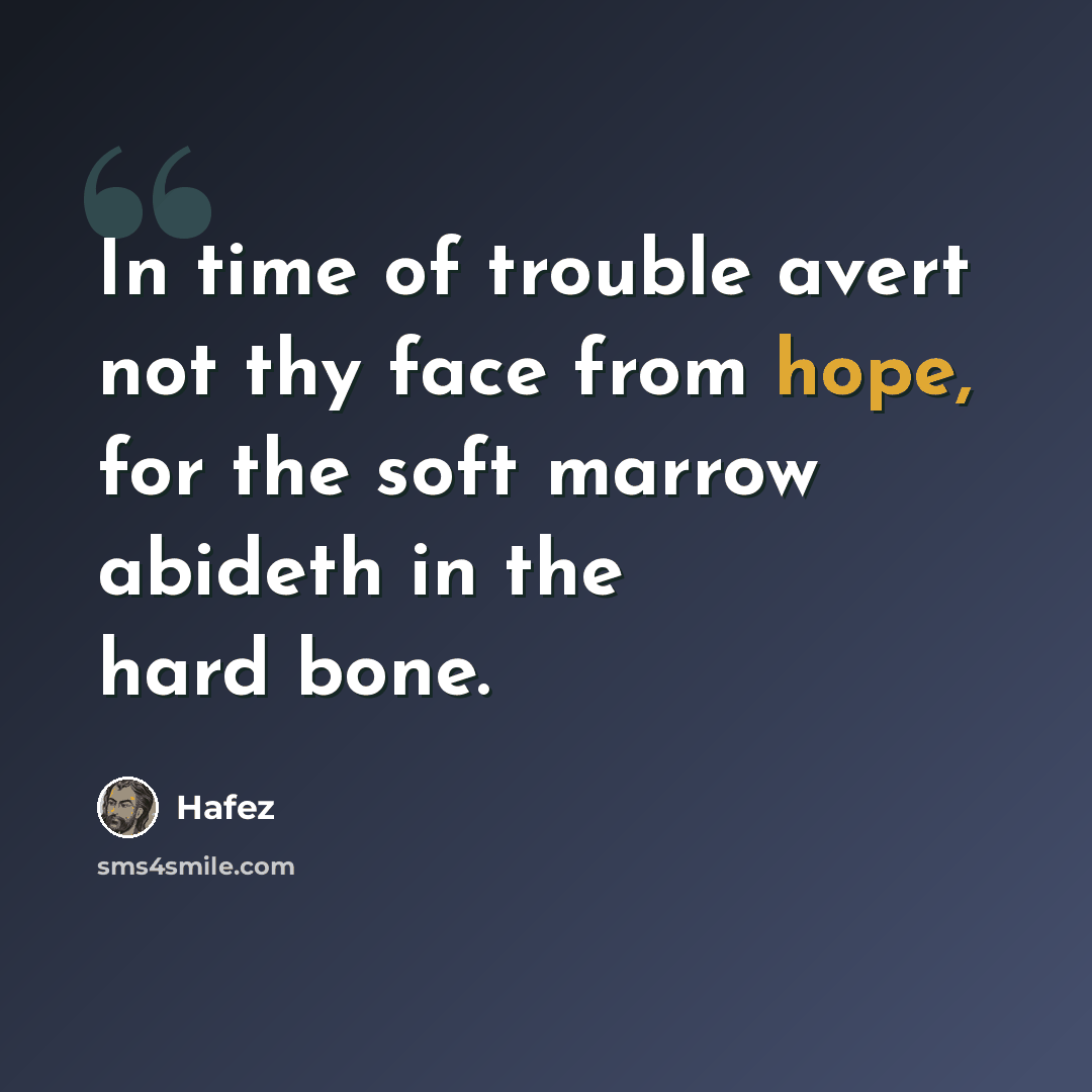 “In time of trouble avert not thy face from hope, for the soft marrow abideth in the hard bone.” quote by Hafez